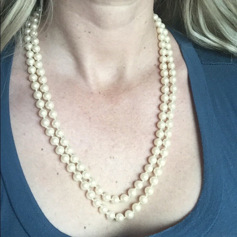 Vintage two strand Faux Pear Necklace Pave Clasp